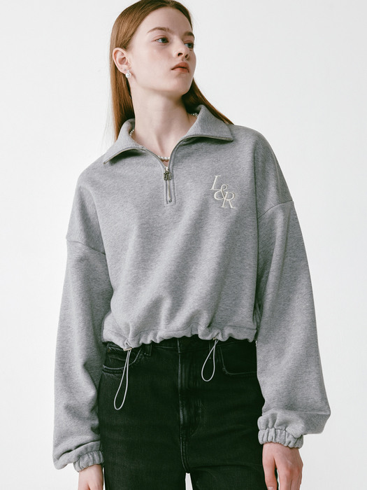 String Half Zip-up Sweatshirt Melange Grey