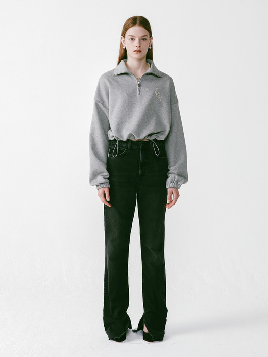 String Half Zip-up Sweatshirt Melange Grey
