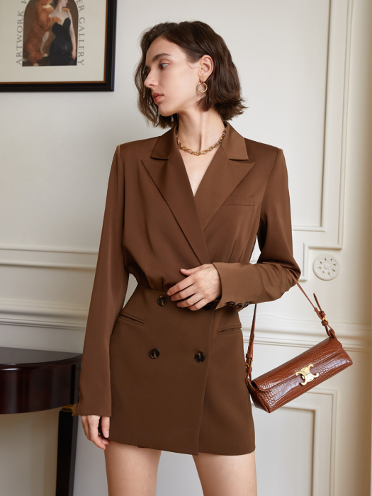 YY Peaked Lapel brown jacket dress