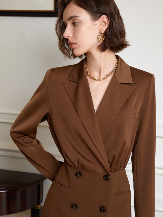 YY Peaked Lapel brown jacket dress