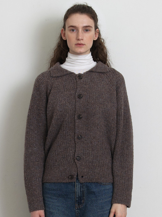 [Woman] Wool Blended Boucle Collar Cardigan (Brown)	