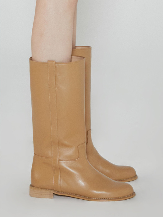  Calf-High Leather Boots (Tan)