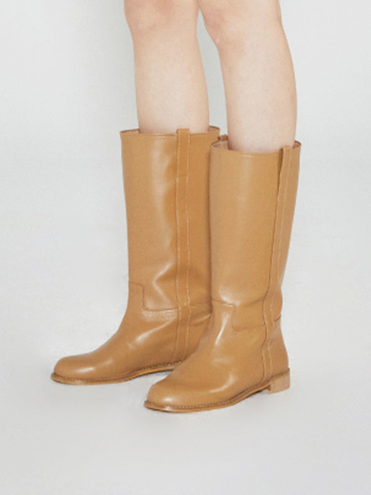  Calf-High Leather Boots (Tan)