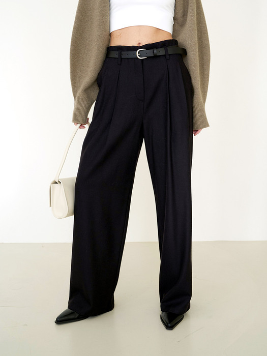 Wool Twill Wide-Leg Trousers Black