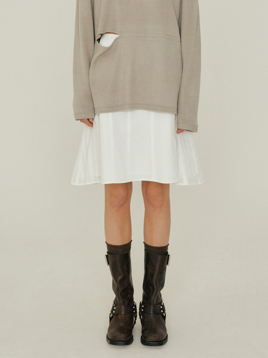 22FW_Top-stitch Flare Skirt (White Cotton)