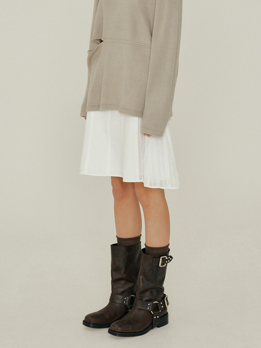 22FW_Top-stitch Flare Skirt (White Cotton)