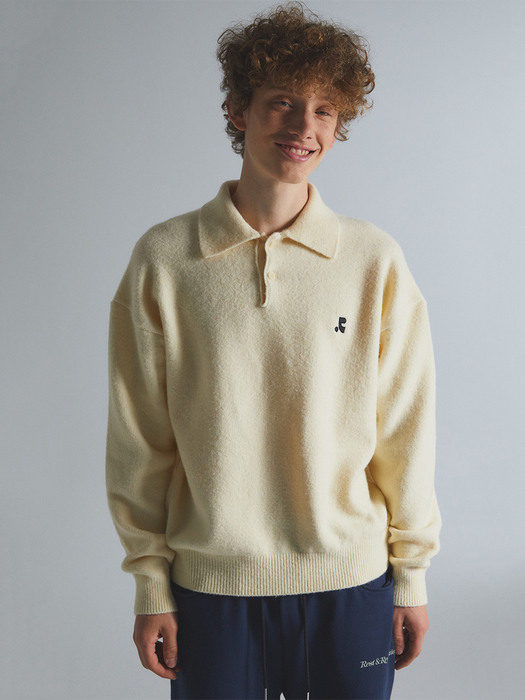 RR OVERSIZE POLO KNIT TOP - IVORY