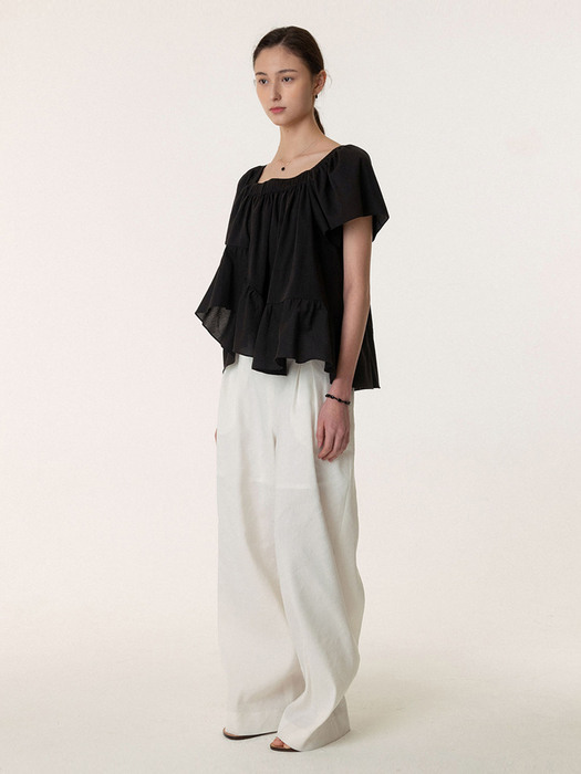 Square Neck Ruffle Blouse Black