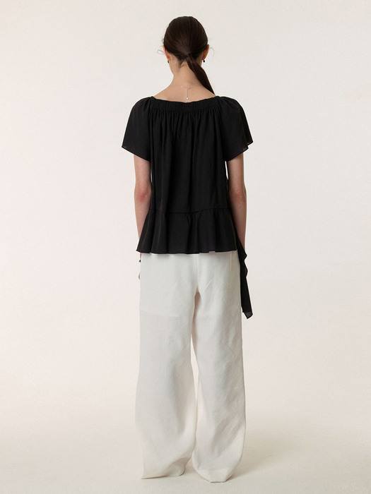 Square Neck Ruffle Blouse Black