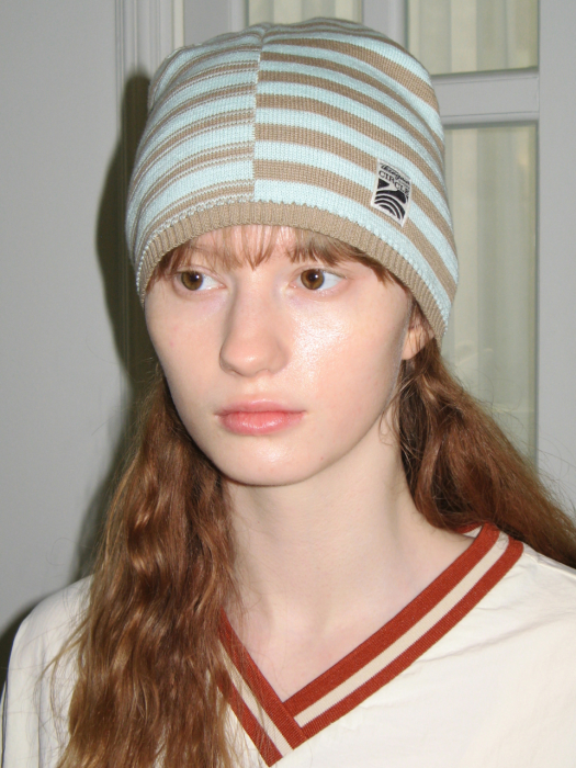 STRIPE COLOR BLOCK BEANIE (MINT)