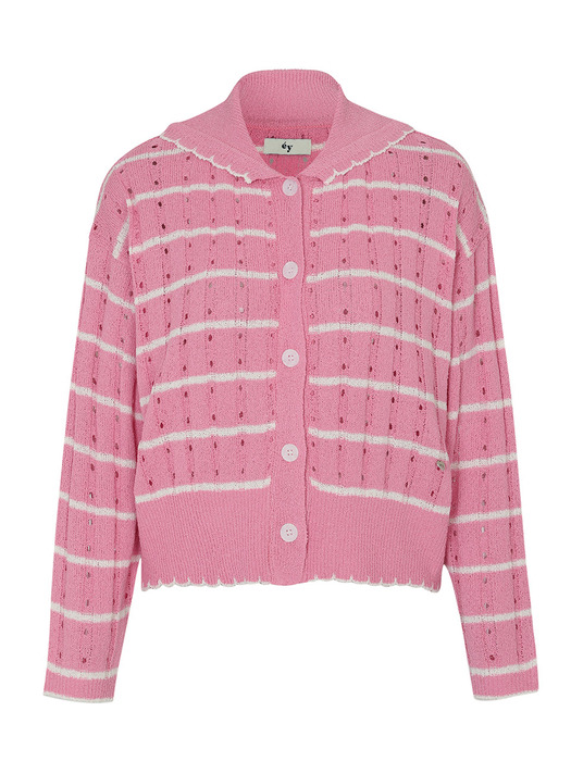 PUNCHING STRIPE KNIT CARDIGAN_PINK (EEOR1CDR01W)