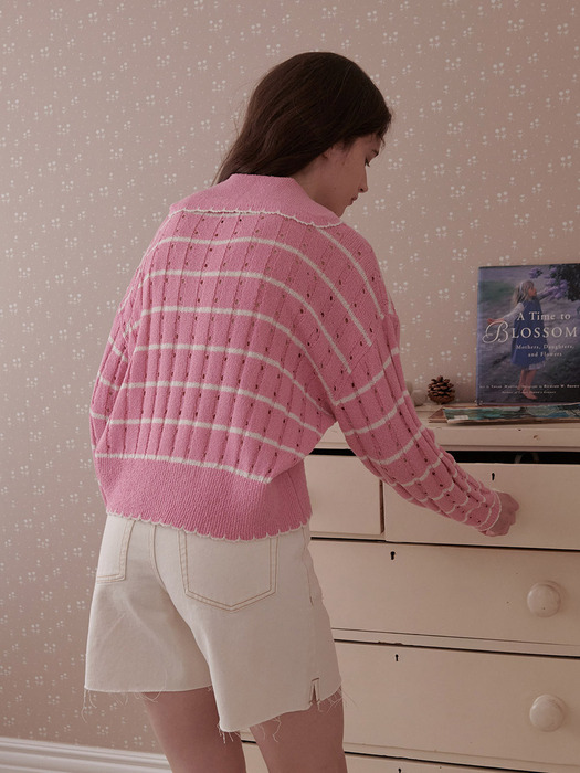 PUNCHING STRIPE KNIT CARDIGAN_PINK (EEOR1CDR01W)