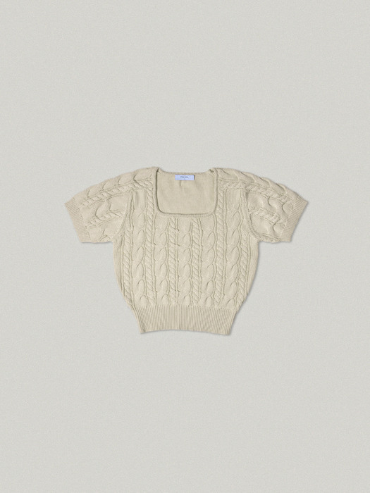 COTTON SQUARE CABLE HALF SLEEVE KNIT [2COLOR]