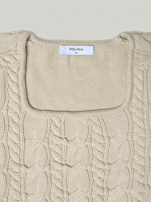 COTTON SQUARE CABLE HALF SLEEVE KNIT [2COLOR]