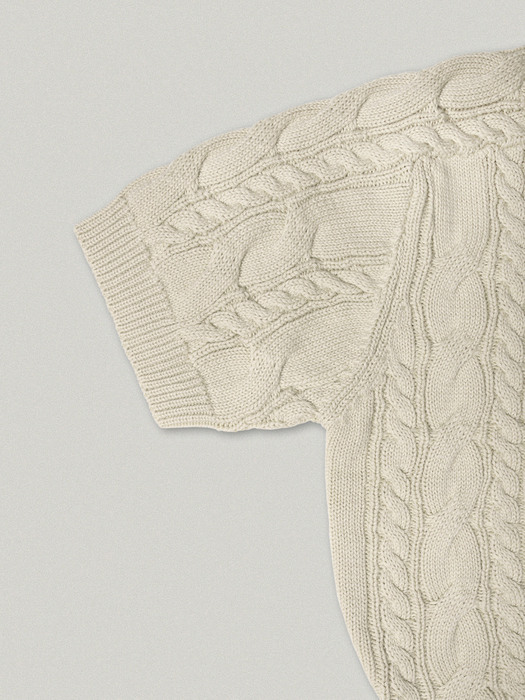 COTTON SQUARE CABLE HALF SLEEVE KNIT [2COLOR]