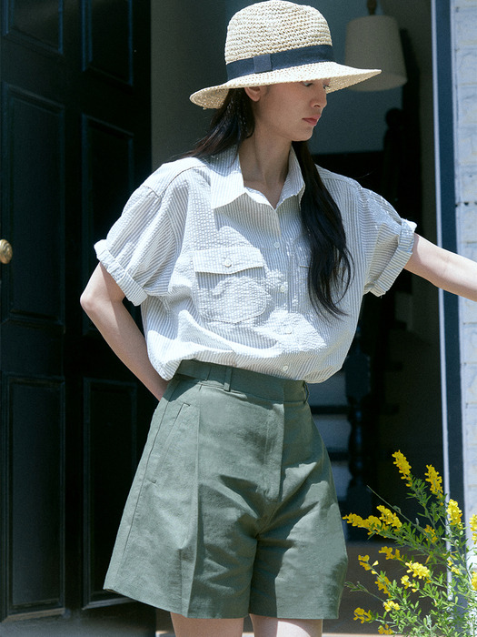 CINCH BACK HALF PANTS_DARK KHAKI