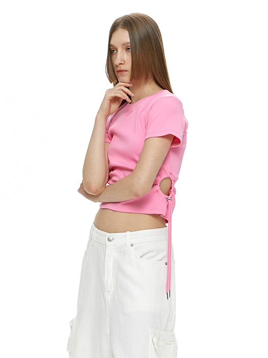 CUT OUT STRING TOP / PINK