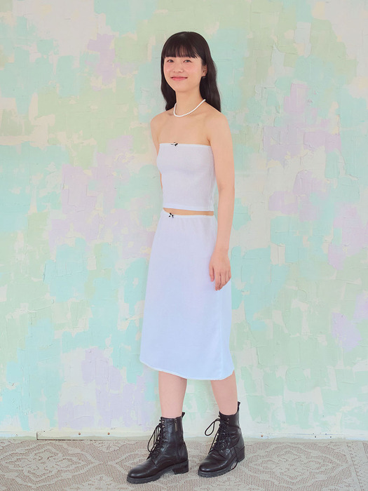 rose ribbon midi skirt (white)