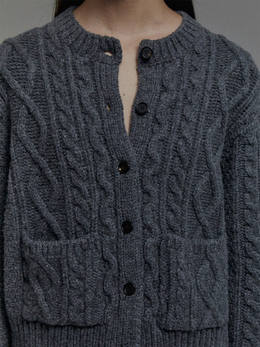 Cable Round Cardigan(Charcoal)
