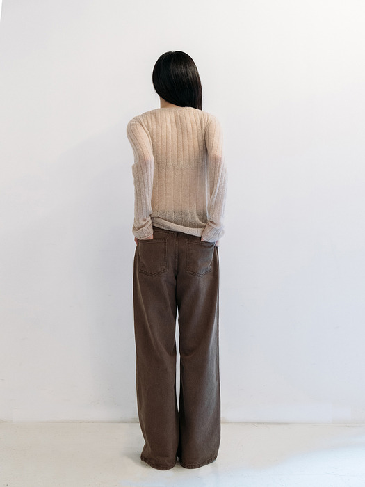 WIDE TUCK DENIM PANTS_BROWN