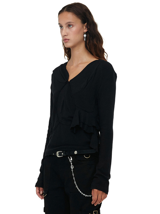 MUSIC NOTE FRILL TOP / BLACK