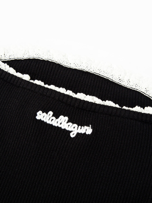 Logo Frill Knit Tube Top_black