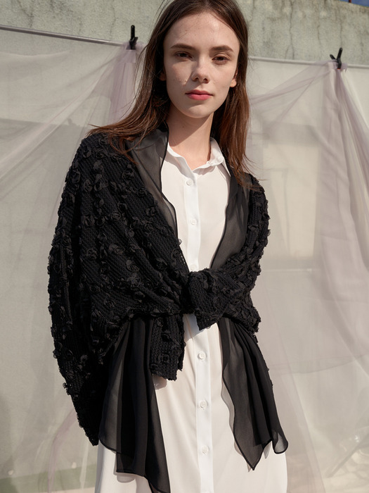 Lace Chiffon Double Cardigan_Black