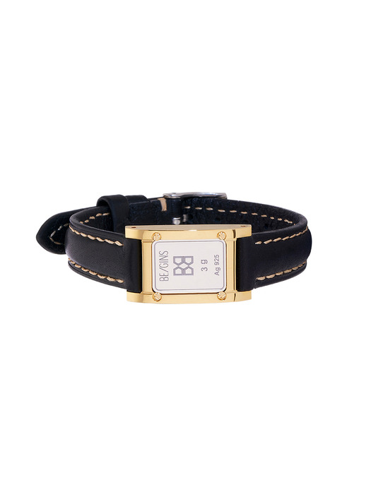 Gram Silver Bar Watch Leather Bracelet_Black