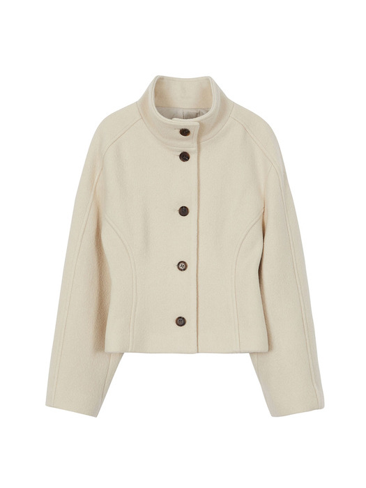 High Neck Short Coat in Ecru Beige VW3WJ032-9F