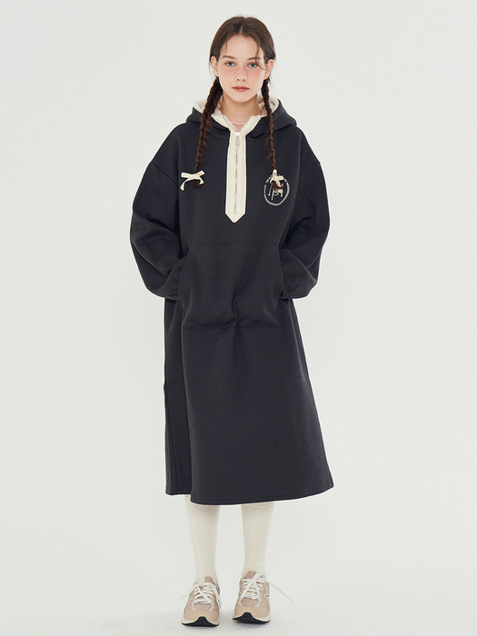 MET half zip-up fleece hood dress charcoal