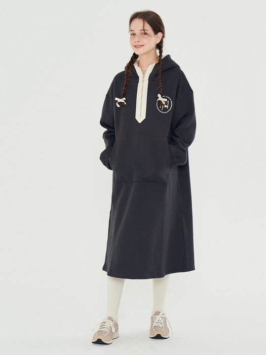 MET half zip-up fleece hood dress charcoal