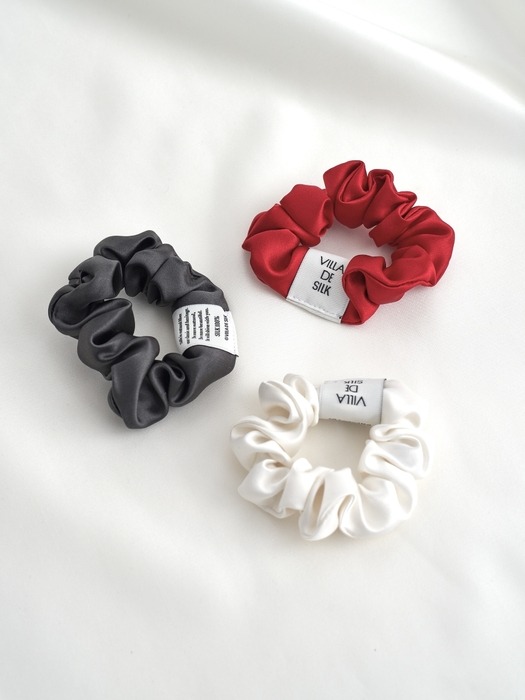 Baby scrunchie 3set (Off-white/Cherry red/Charcoal) 실크 스크런치 세트