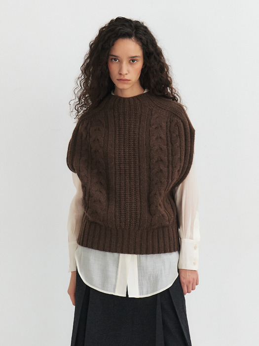 RTW BABY ALPACA CABLE KNIT VEST_3COLORS