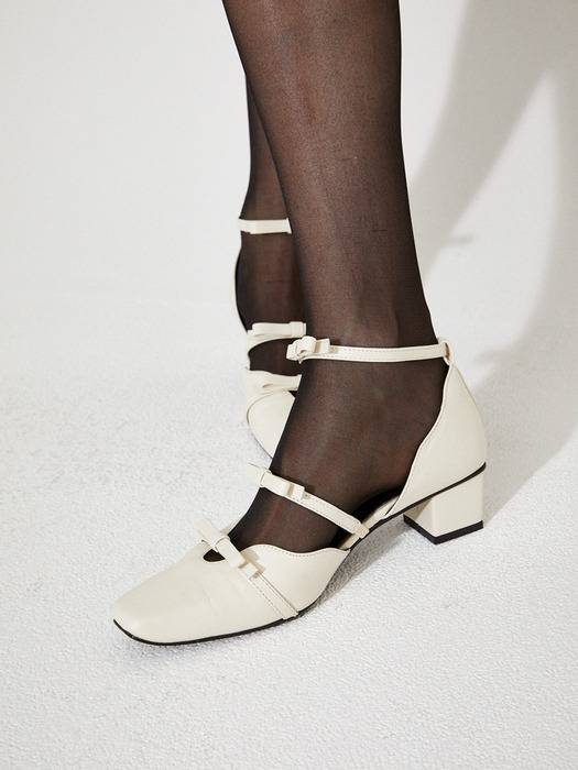 3-Strap Love-Tie Shoes (Ivory)