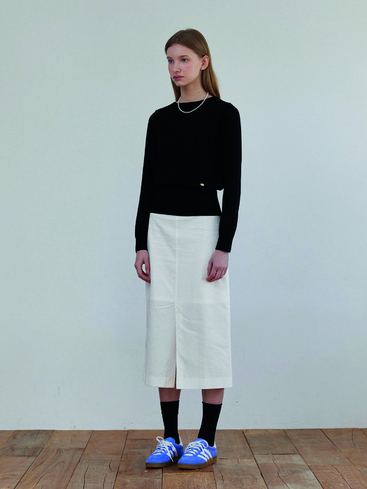 Cotton slit skirt - White
