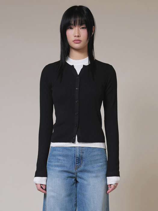 Layered Knit Cardigan Set in Black VK4SP067-10