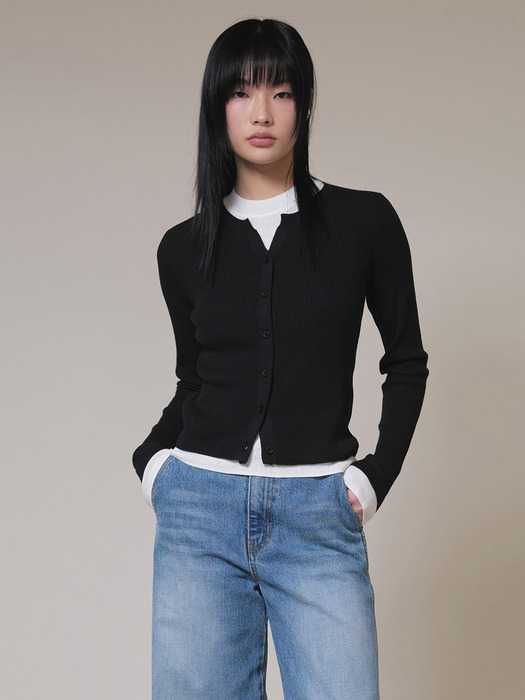 Layered Knit Cardigan Set in Black VK4SP067-10