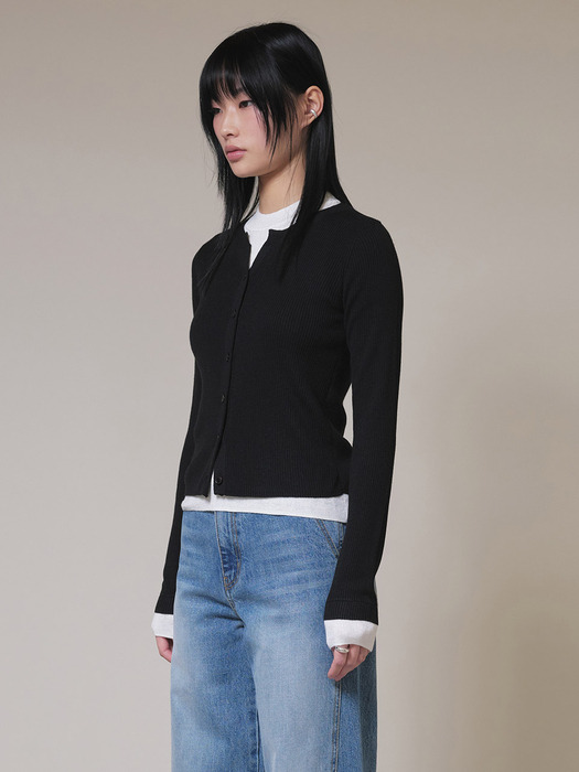 Layered Knit Cardigan Set in Black VK4SP067-10