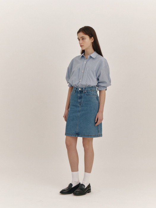 Denim Midi Skirt(Blue)