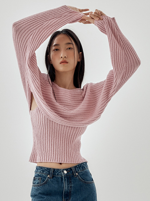 [SET] Ribbed Crop Pullover With Knit Top
