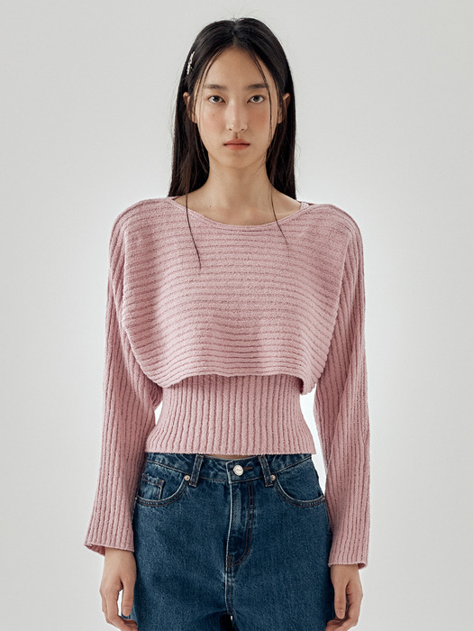 [SET] Ribbed Crop Pullover With Knit Top