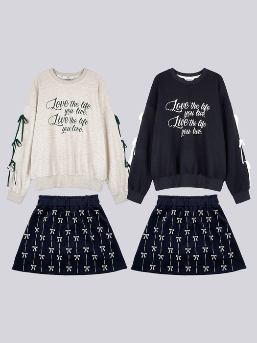 MET ribbon detail sweatshirt & mini skirt set
