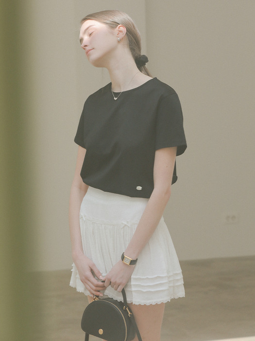 Silky pearl cotton half sleeve t-shirt_Black