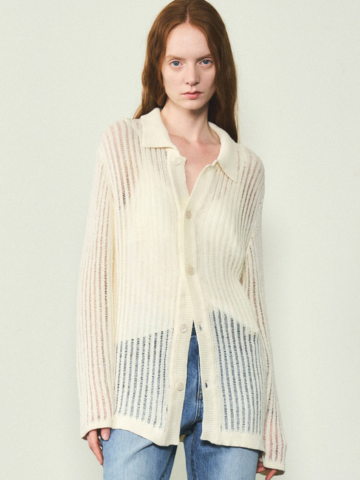 Summer Knit Shirts Cardigan_CTK218(Ivory)