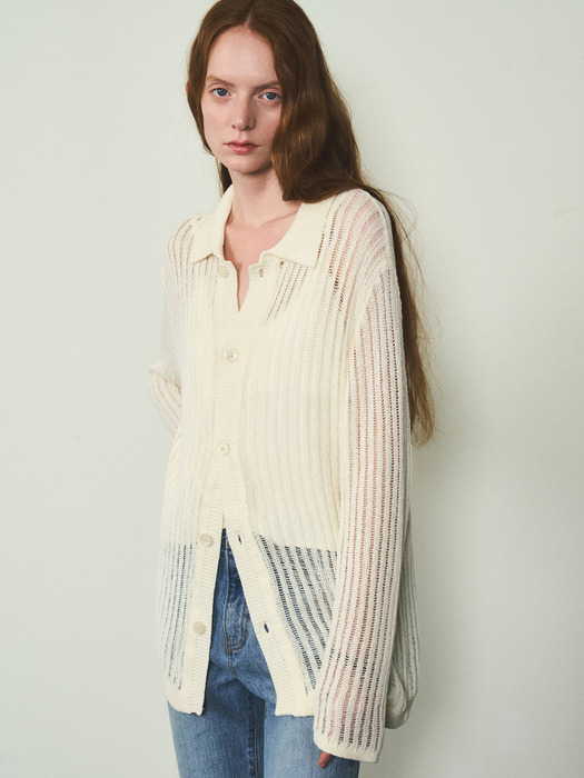 Summer Knit Shirts Cardigan_CTK218(Ivory)