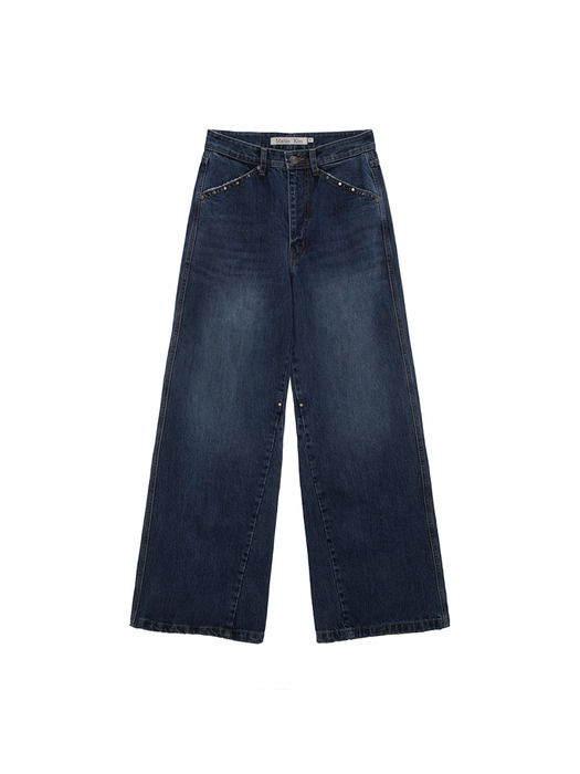 POCKET RIVET WIDE DENIM PANTS IN BLUE