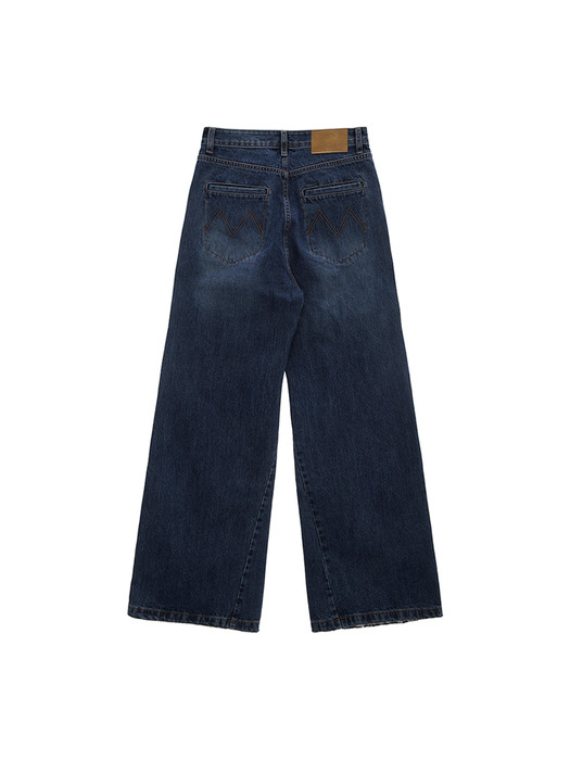 POCKET RIVET WIDE DENIM PANTS IN BLUE