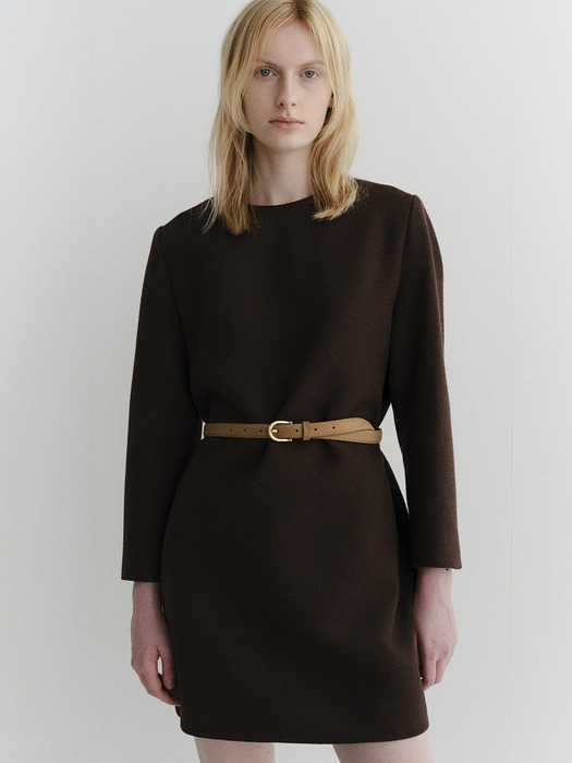 plain tweed dress_brown