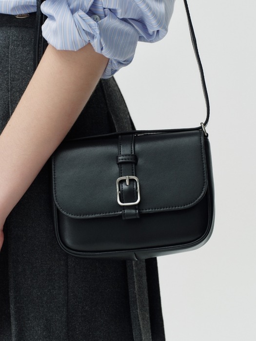 leather mini buckle bag - black