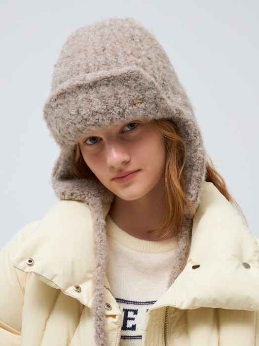 boucle earflap beanie - oatmeal